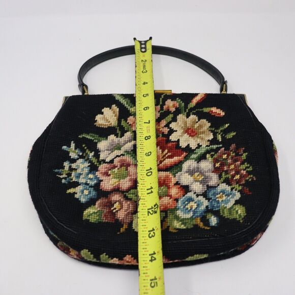 Anton Moritz New York Vintage Custom Bags Needlepoint Handbag Black Floral - Picture 7 of 8